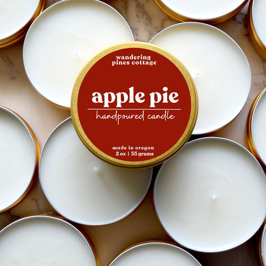 apple pie gold tin candle - wandering pines cottage