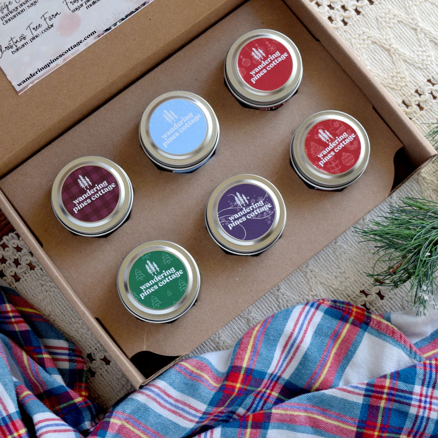 Christmas holiday candle flight box - wandering pines cottage
