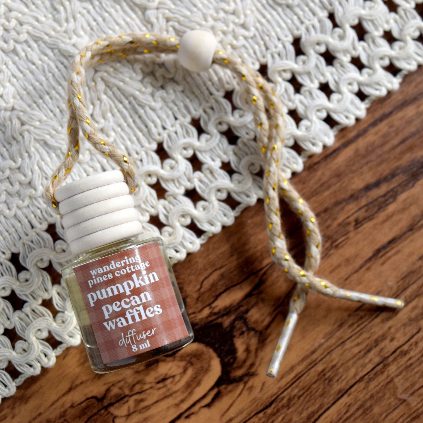 hanging car diffuser pumpkin pecan waffles - wandering pines cottage