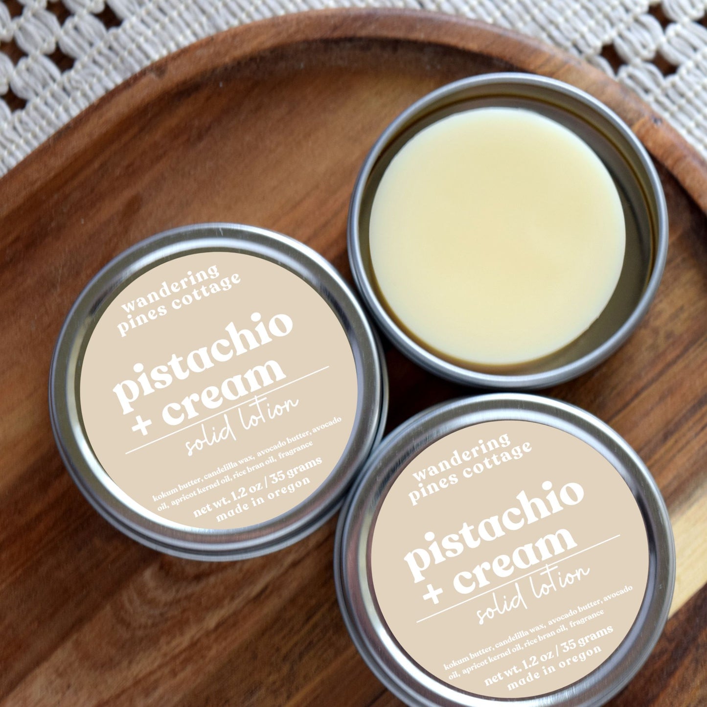 Pistachio and Cream Solid Lotion Tin