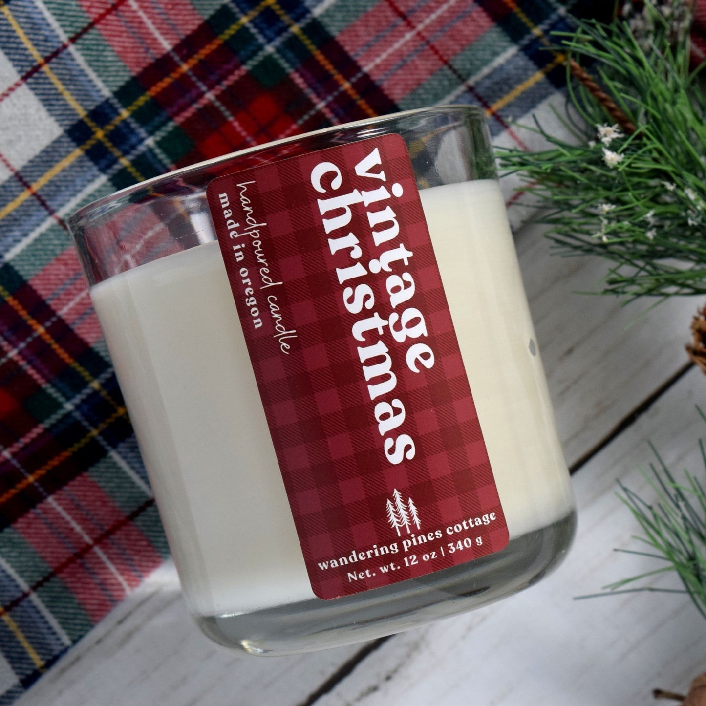 vintage christmas candle 12 oz - wandering pines cottage