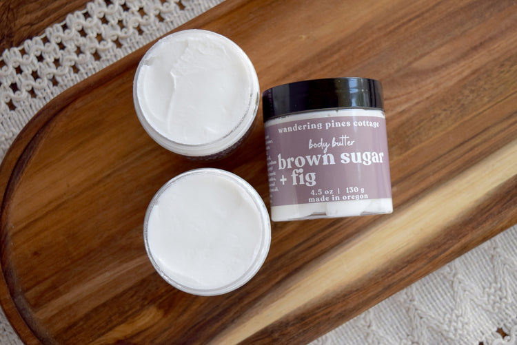 Cherry whipped body butter in a glass jar - Wandering Pines Cottage