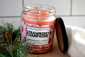 strawberry champagne candle - wandering pines cottage