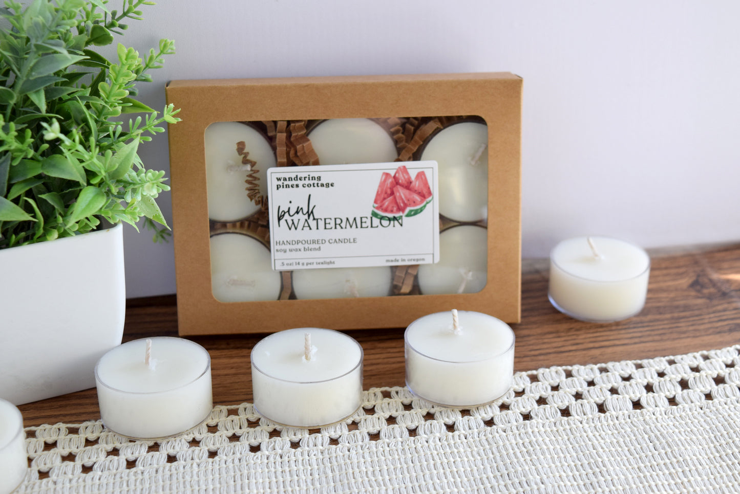 pink watermelon tealights - wandering pines cottage