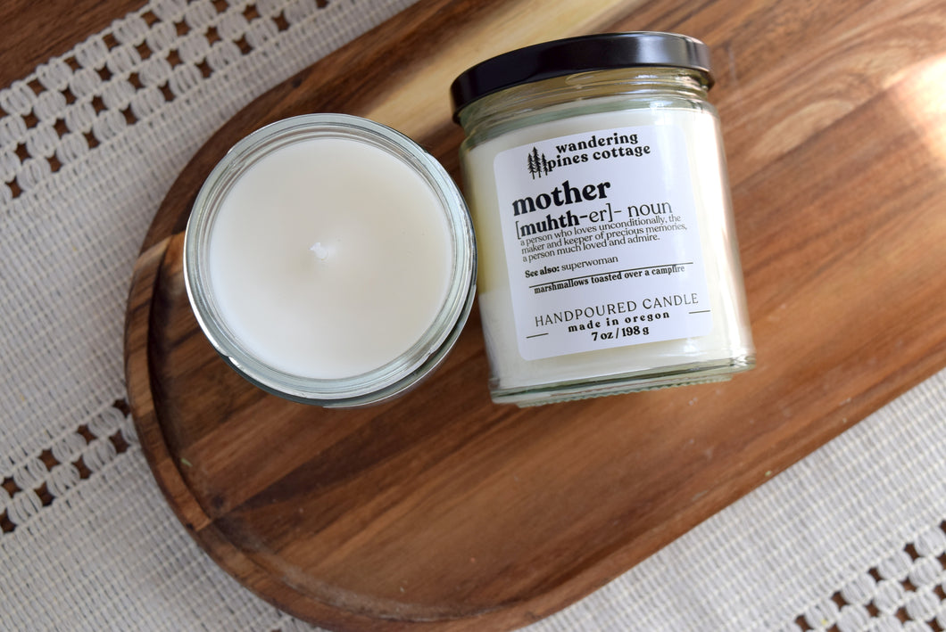 mom definition candle - wandering pines cottage