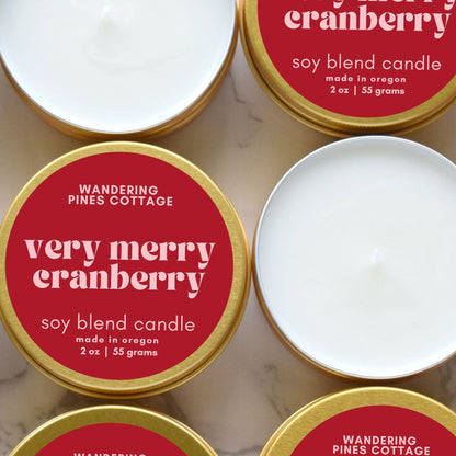 Very Merry Cranberry Tin Candle - wandering pines cottage