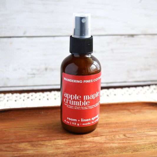 apple maple crumble room spray in glass jar - wandering pines cottage