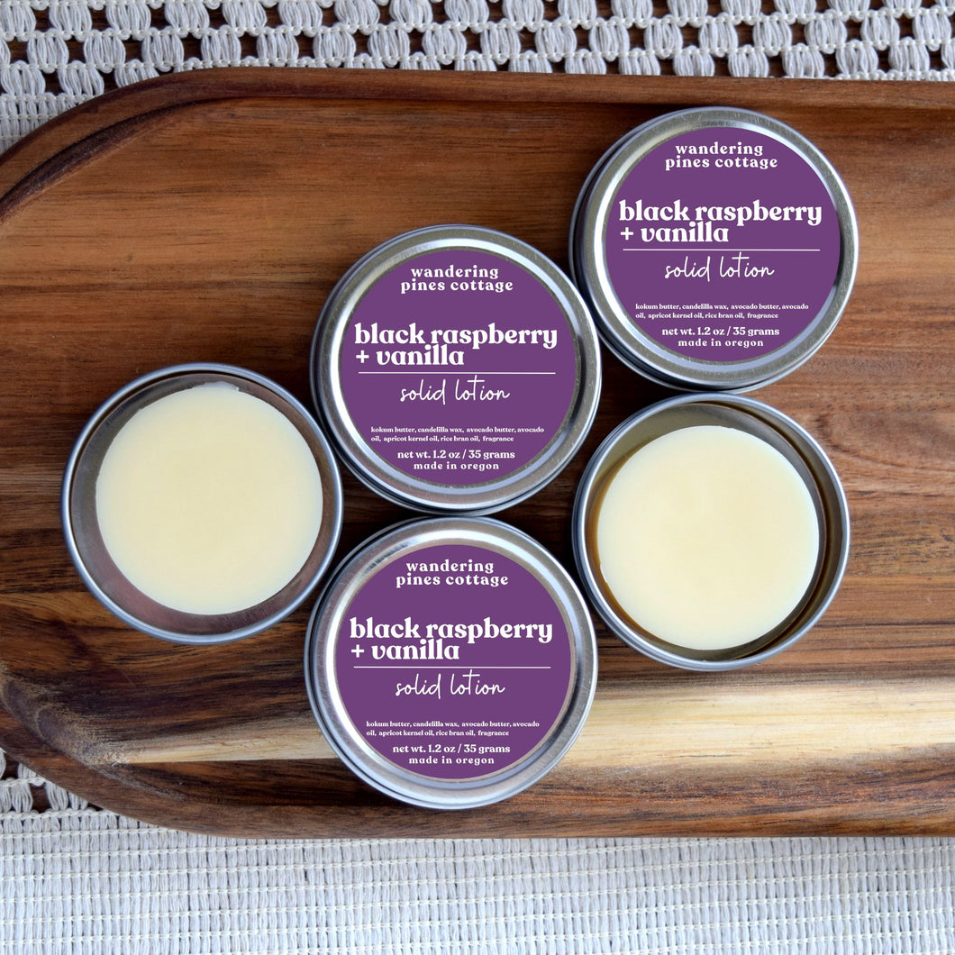 black raspberry vanilla solid lotion tin - wandering pines cottage