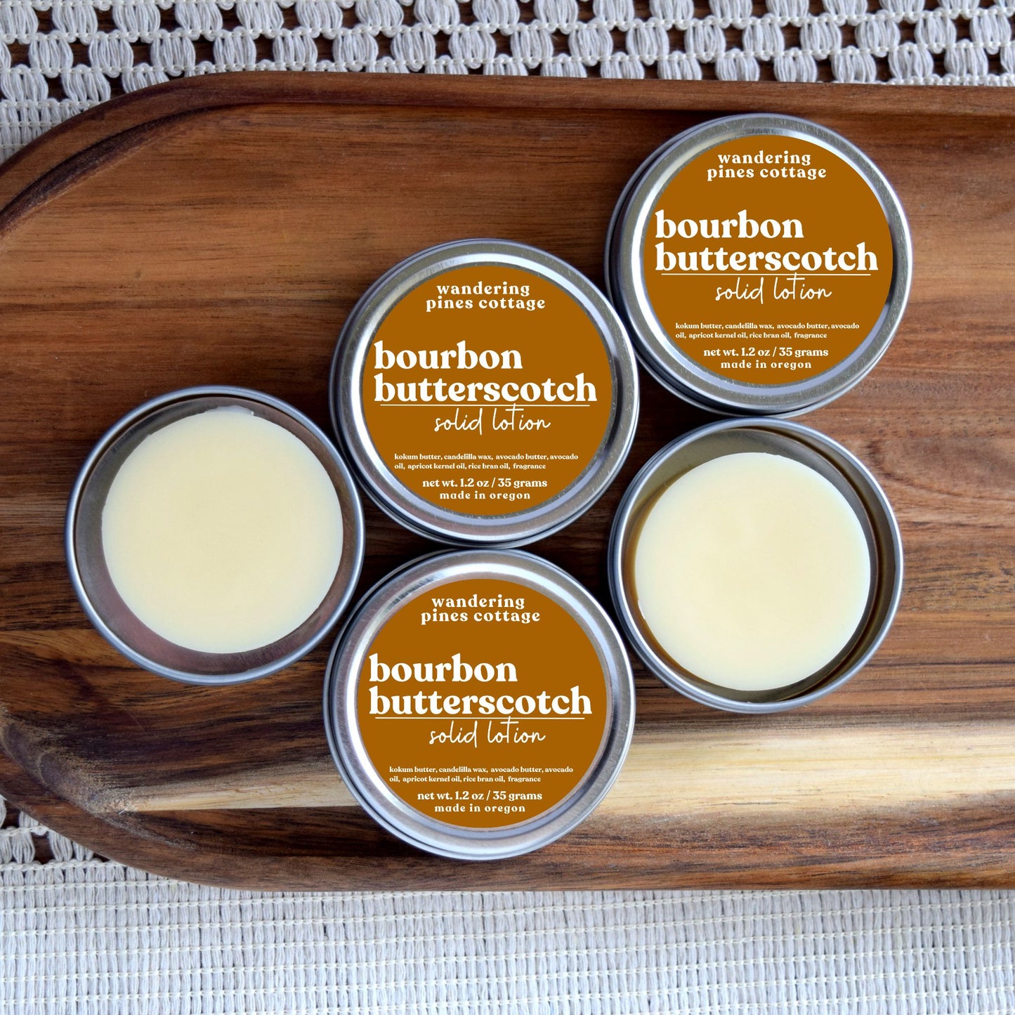 bourbon butterscotch solid lotion - wandering pines cottage