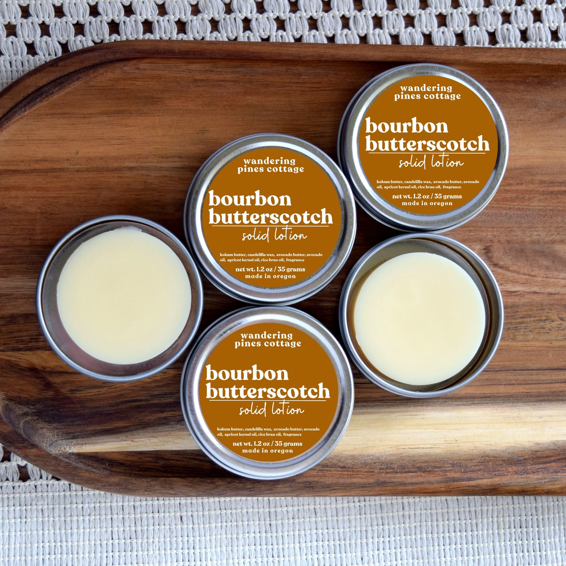 bourbon butterscotch solid lotion - wandering pines cottage