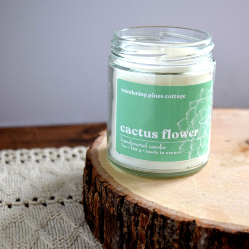 Cactus flower cleaning burning candle - wandering pines cottage