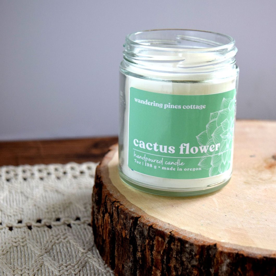 Cactus flower cleaning burning candle - wandering pines cottage