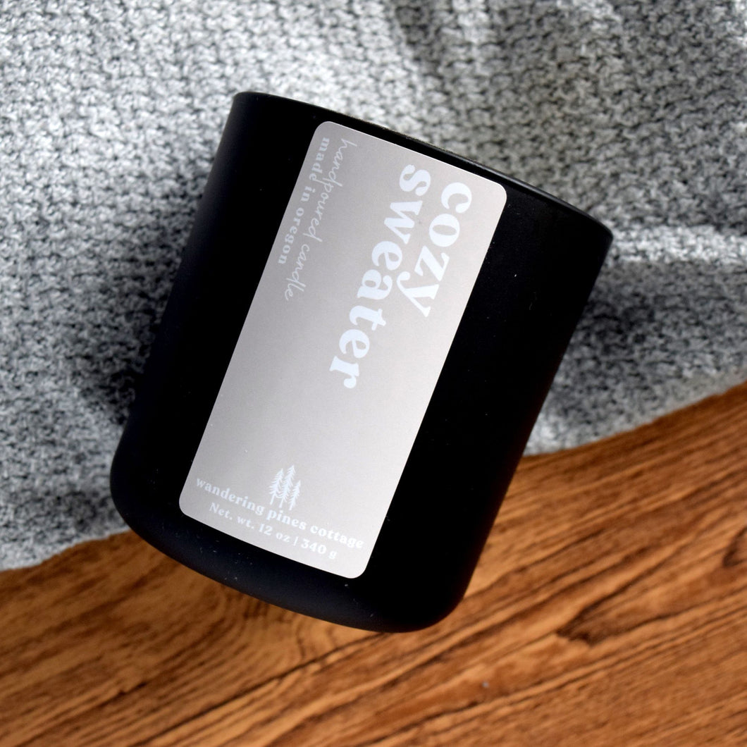 cozy sweater fall candle - wandering pines cottage