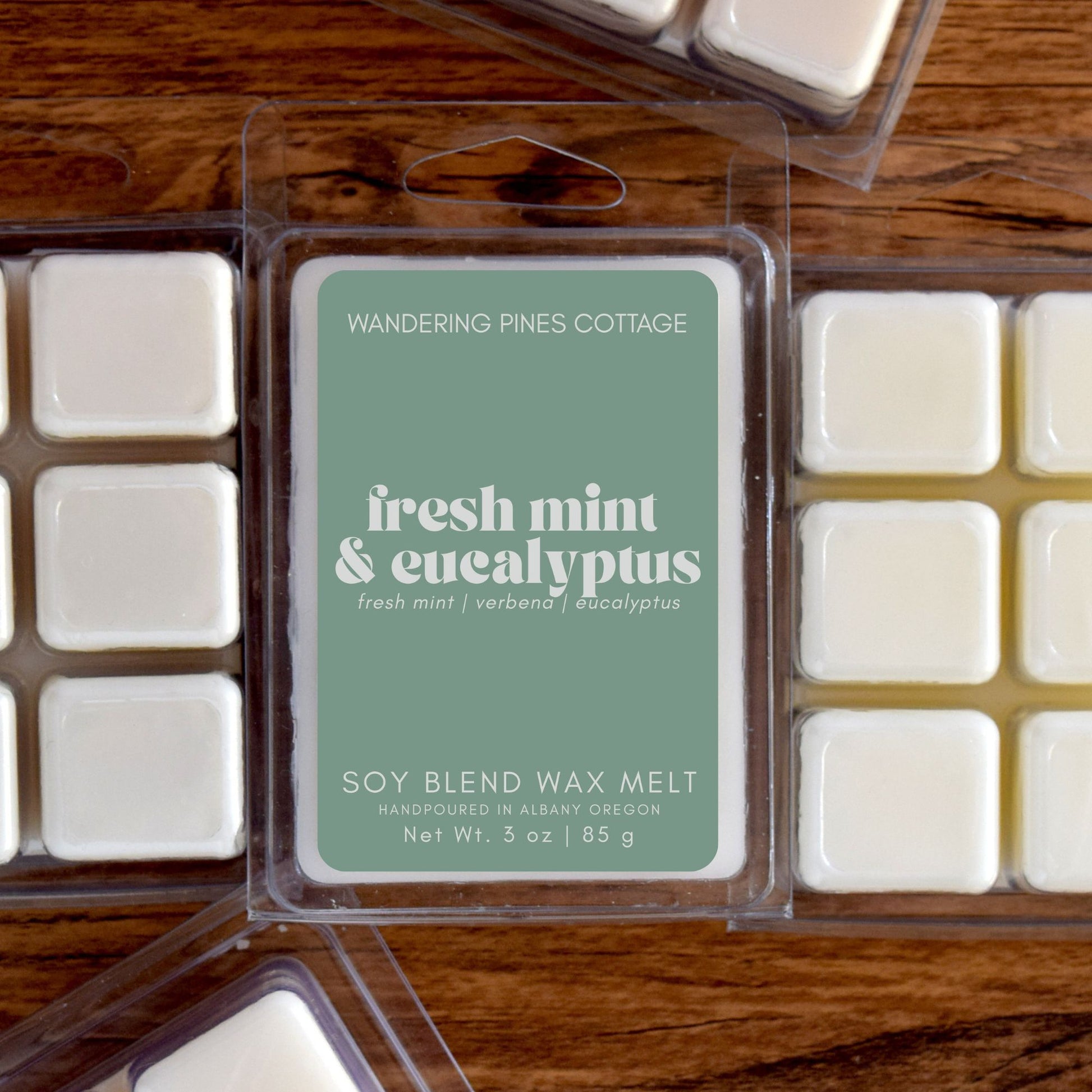 fresh mint and eucalyptus wax melts - wandering pines cottage