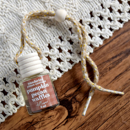 hanging car diffuser pumpkin pecan waffles - wandering pines cottage