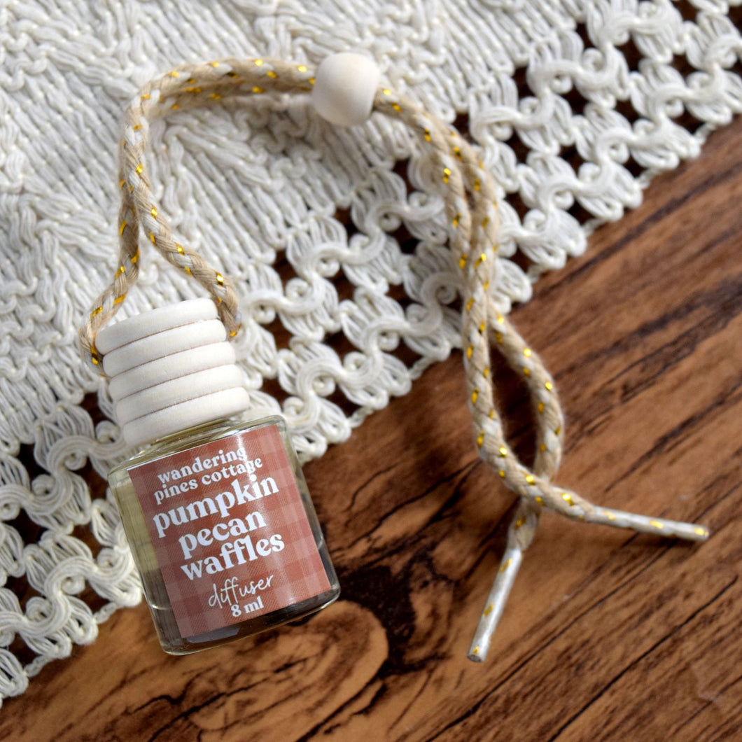 hanging car diffuser pumpkin pecan waffles - wandering pines cottage