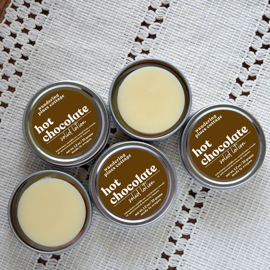 Hot Chocolate solid lotion in a tin