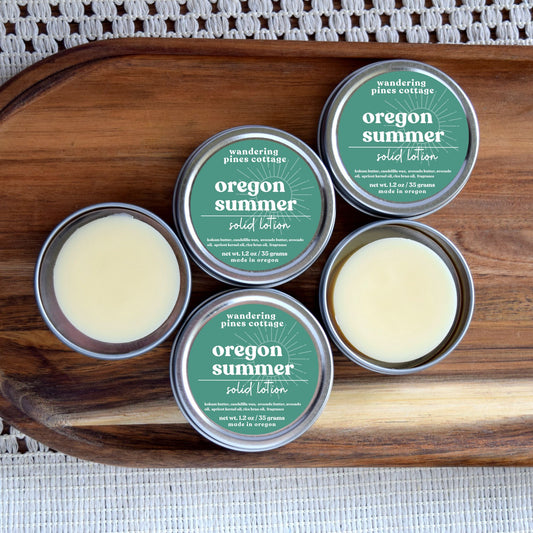 oregon summer solid lotion in a tin - wandering pines cottage