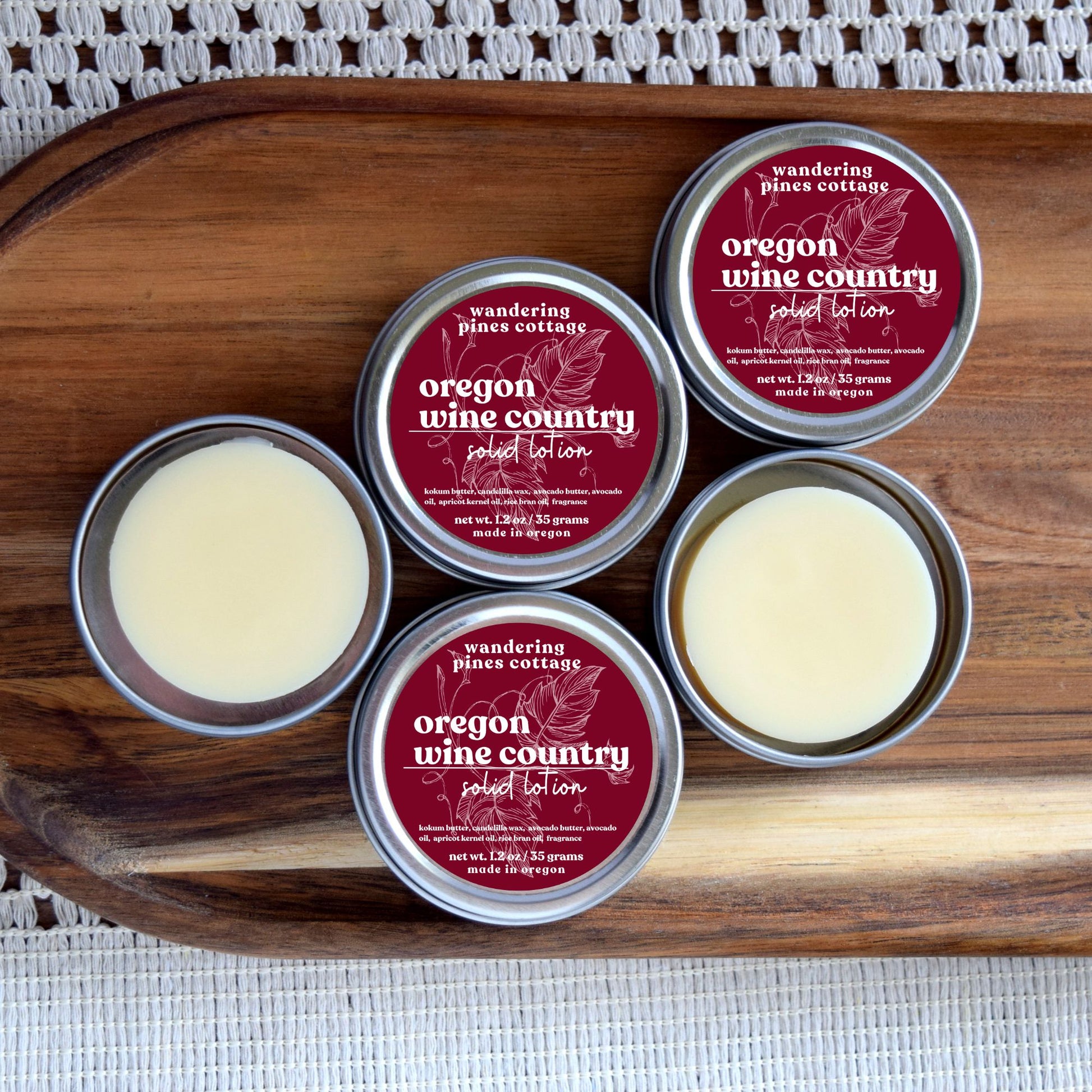 oregon wine country solid lotion in a tin - wandering pines cottage