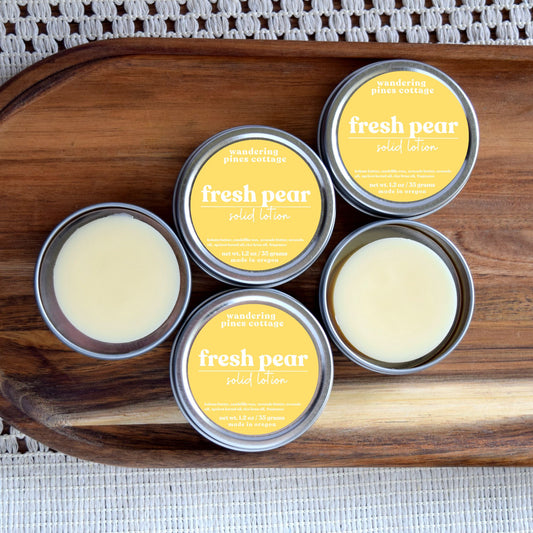 fresh pear solid lotion tin - wandering pines cottaage