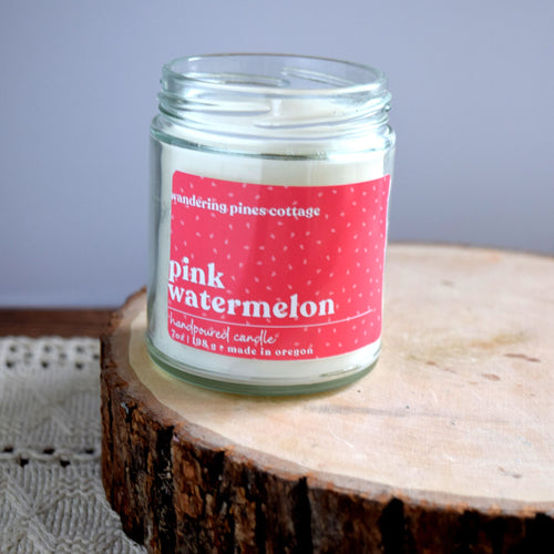 pink watermelon clean burning candle - wandering pines cottage