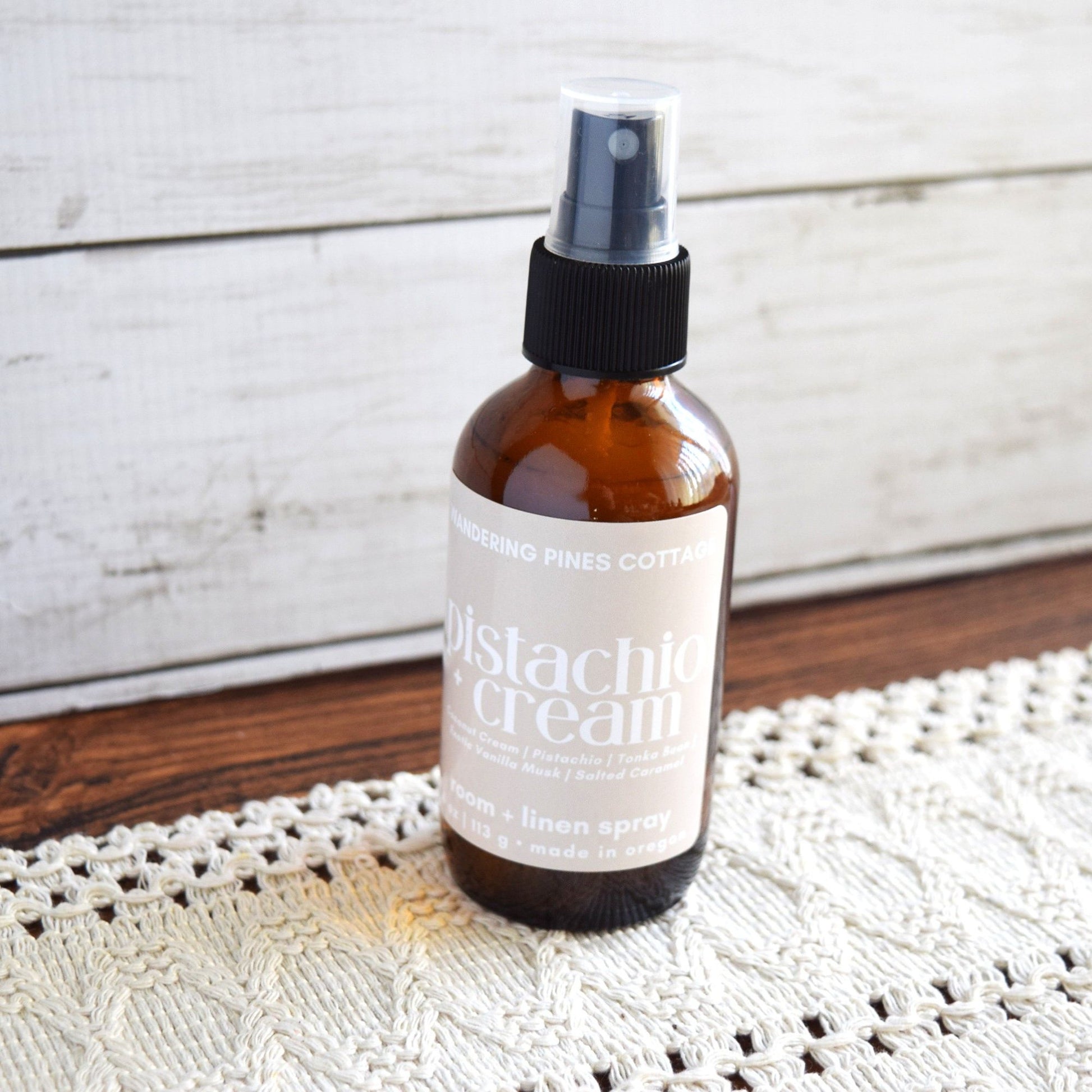 pistachio and cream room spray in  glass bottle - wandering pines cottage