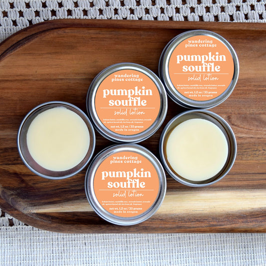 pumpkin souffle solid lotion tin - wandering pines cottage