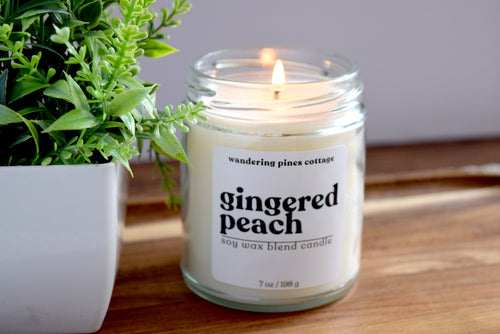 gingered peach scented candle - wandering pines cottage