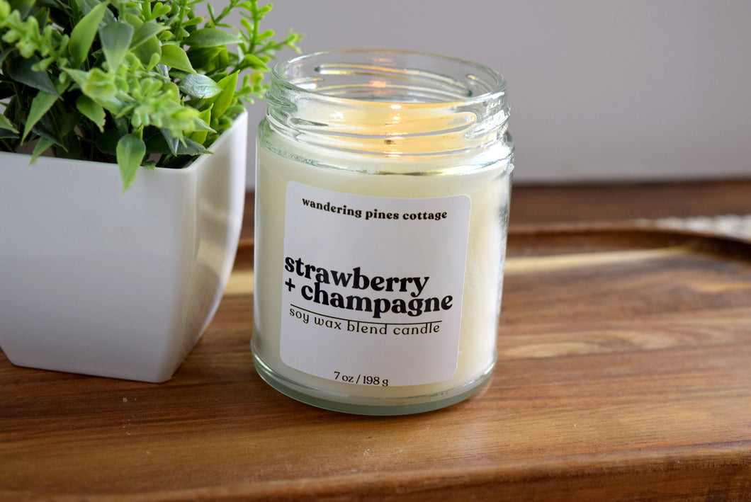 strawberry champagne candle - wandering pines cottage