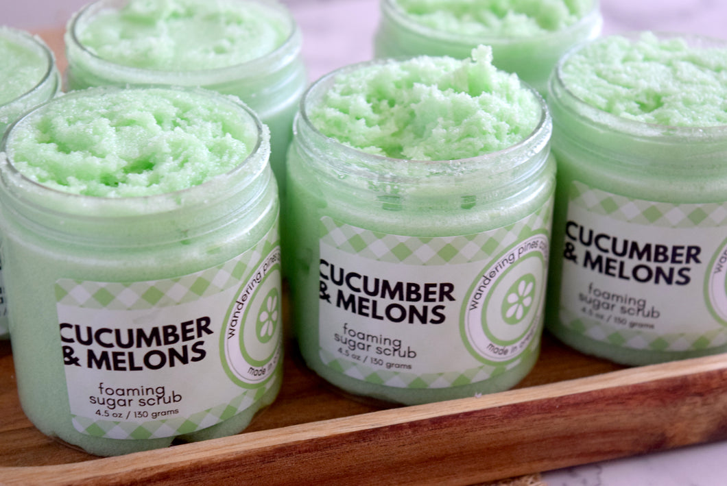 cucumber and melons foaming sugar scrub - wandering pines cottage