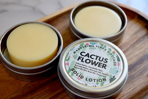 cactus flower solid lotion in a tin - wandering pines cottage