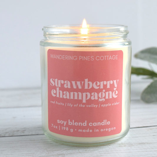 strawberry champagne candle - wandering pines cottage
