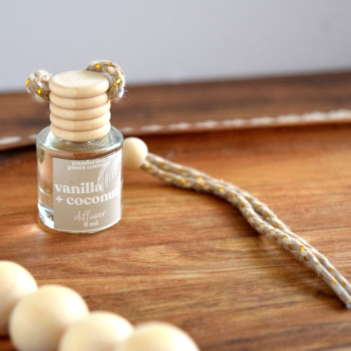 vanilla coconut hanging car diffuser - wandering pines cottage