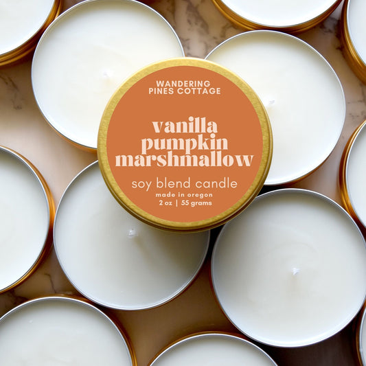 Vanilla Pumpkin Marshmallow Travel Candle Tin