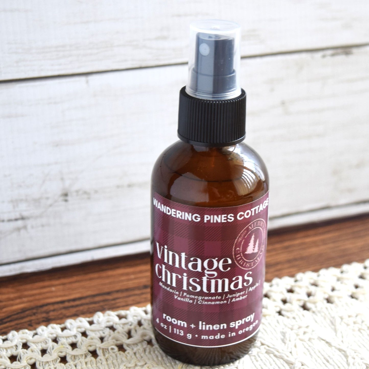vintage christmas room spray in glass bottle - wandering pines cottage