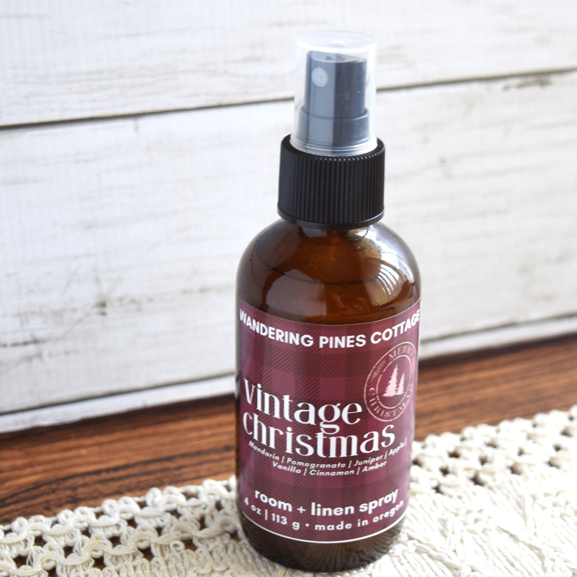 vintage christmas room spray in glass bottle - wandering pines cottage
