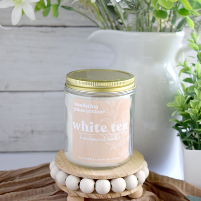 white tea candle - wandering pines cottage