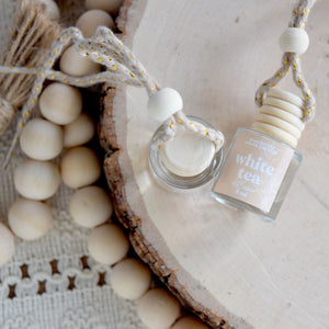 white tea hanging car diffuser - wandering pines cottage