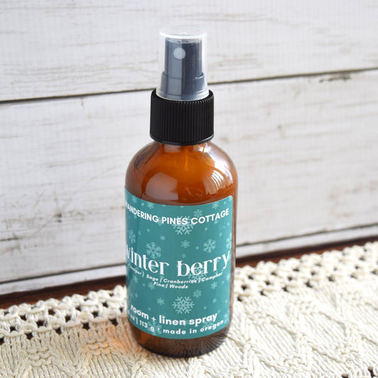 winter berry room spray with glass bottle - wandering pines cottage