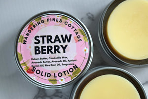 Strawberry Scented Solid Lotion in a Tin