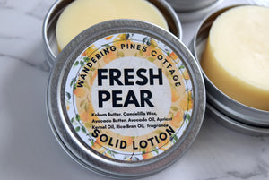 Pear Solid lotion bar in a tin
