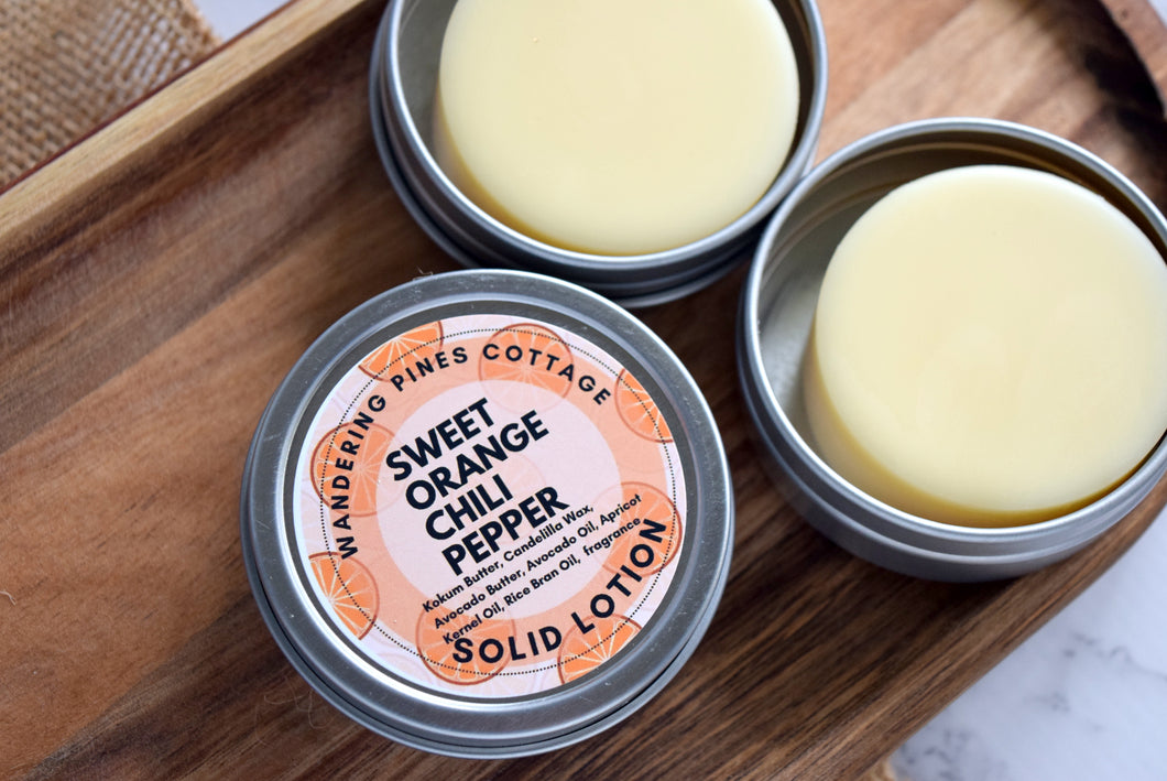 sweet orange chili pepper solid lotion  - wandering pines cottage