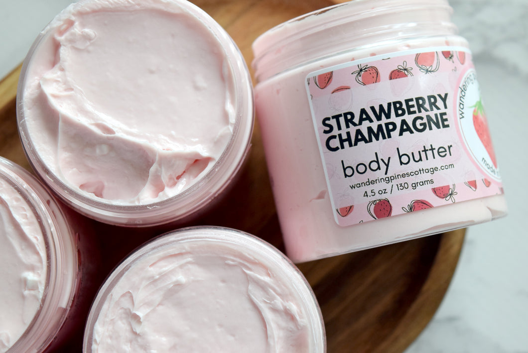 strawberry champagne body butter - wandering pines cottage