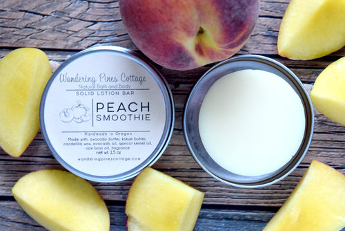 Solid Lotion Bar in a tin Scented in Peach Smoothie