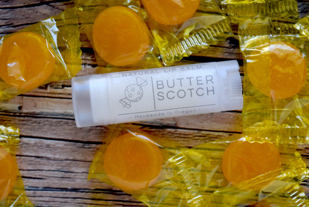 Butterscotch flavored vegan lip balm