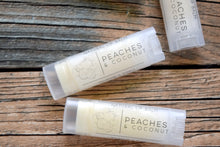 Load image into Gallery viewer, peaches and coconut vegan lip balm - wandering pines cottage