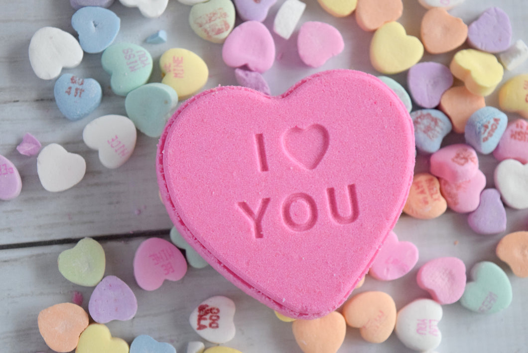 I love you conversation heart bath bomb - wandering pines cottage